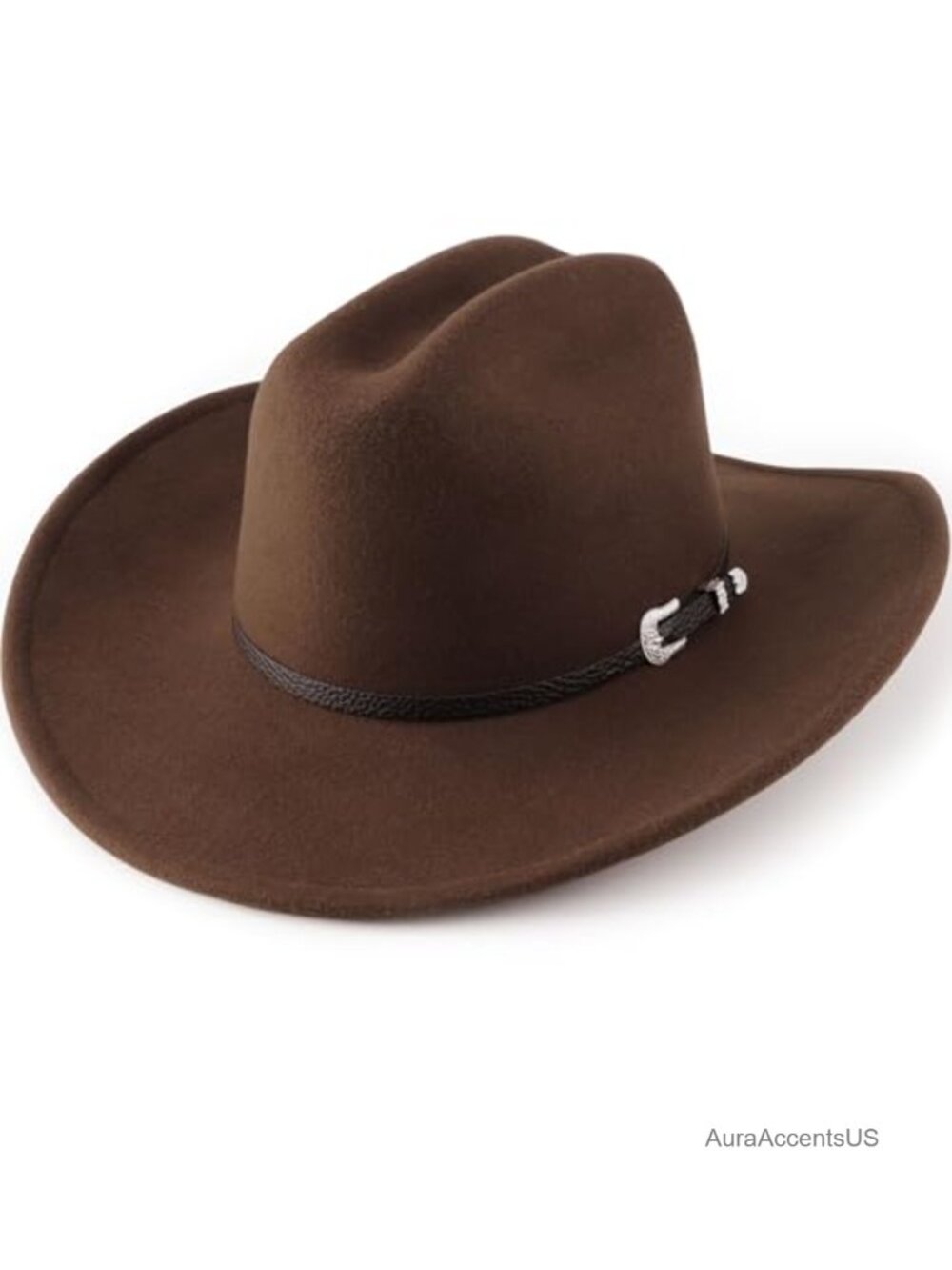 Wide Brim Felt Cowboy Hat with Belt Buckle Retro Panama